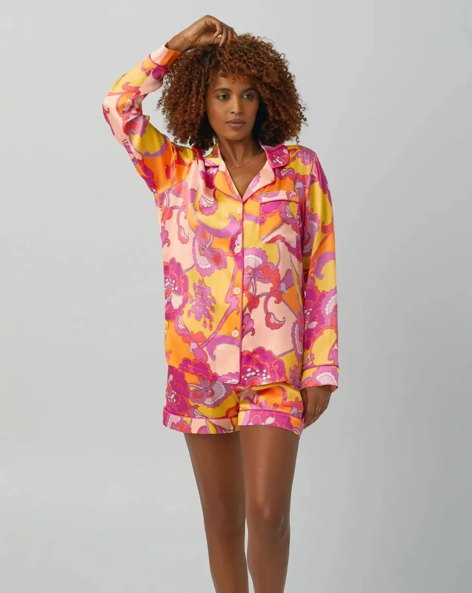 Apache Bloom Washable Silk L/S Boxer PJ Set: BedHead x Trina Turk - Size L