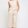 Button Side Linen Top & Capri Pant