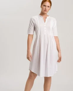 Cotton Deluxe Short Sleeve Nightdress: White, Blue Glow
