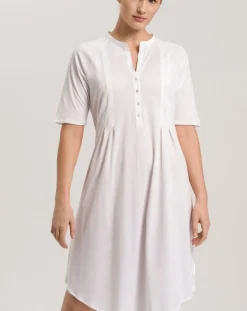 Cotton Deluxe Short Sleeve Nightdress: White, Blue Glow