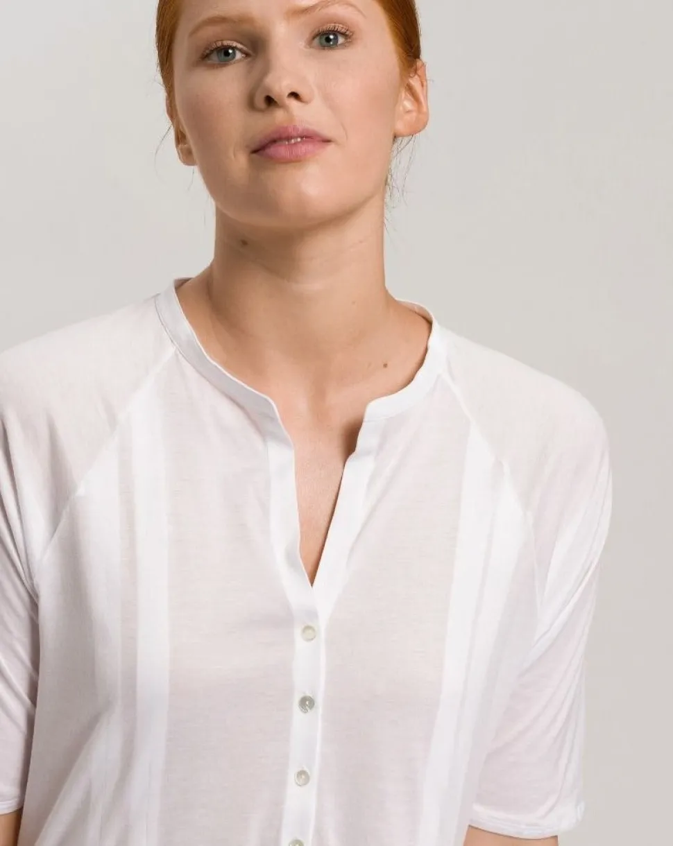Cotton Deluxe Short Sleeve Nightdress: White, Blue Glow