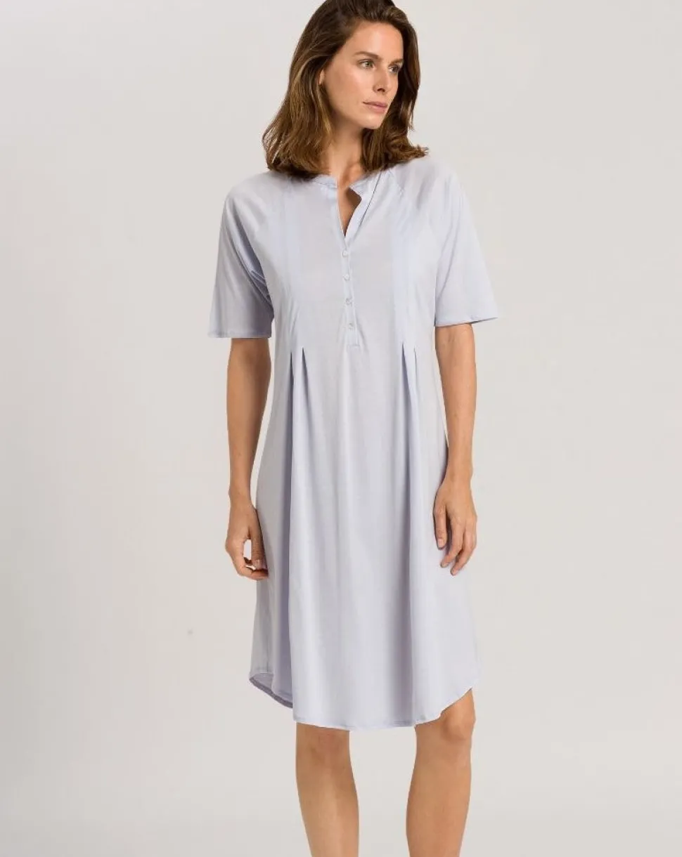 Cotton Deluxe Short Sleeve Nightdress: White, Blue Glow