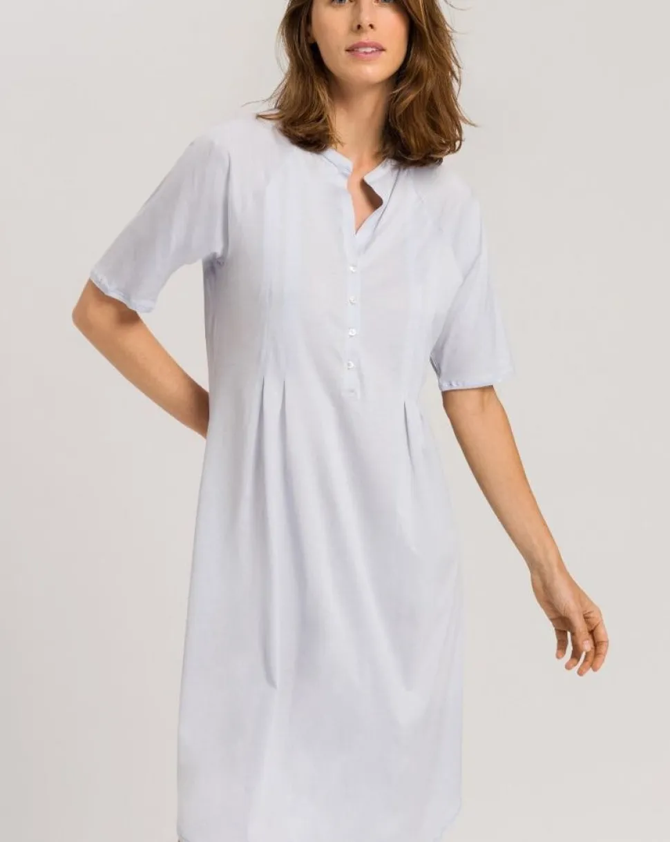 Cotton Deluxe Short Sleeve Nightdress: White, Blue Glow