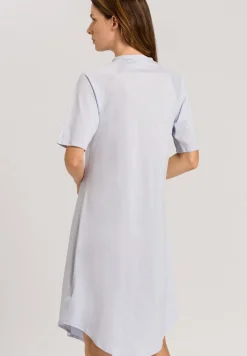 Cotton Deluxe Short Sleeve Nightdress: White, Blue Glow