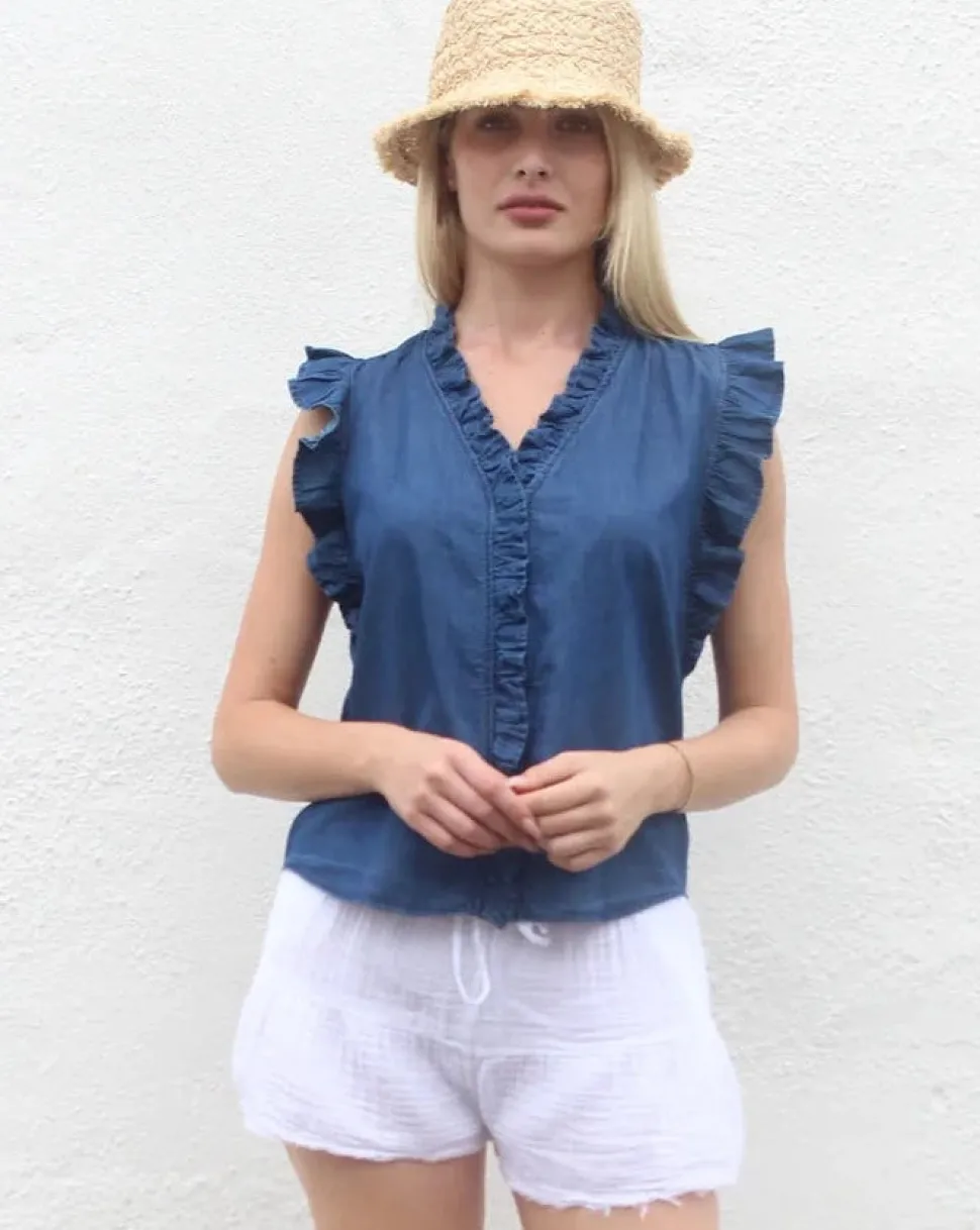 Denim Ruffly Shirt: Size M