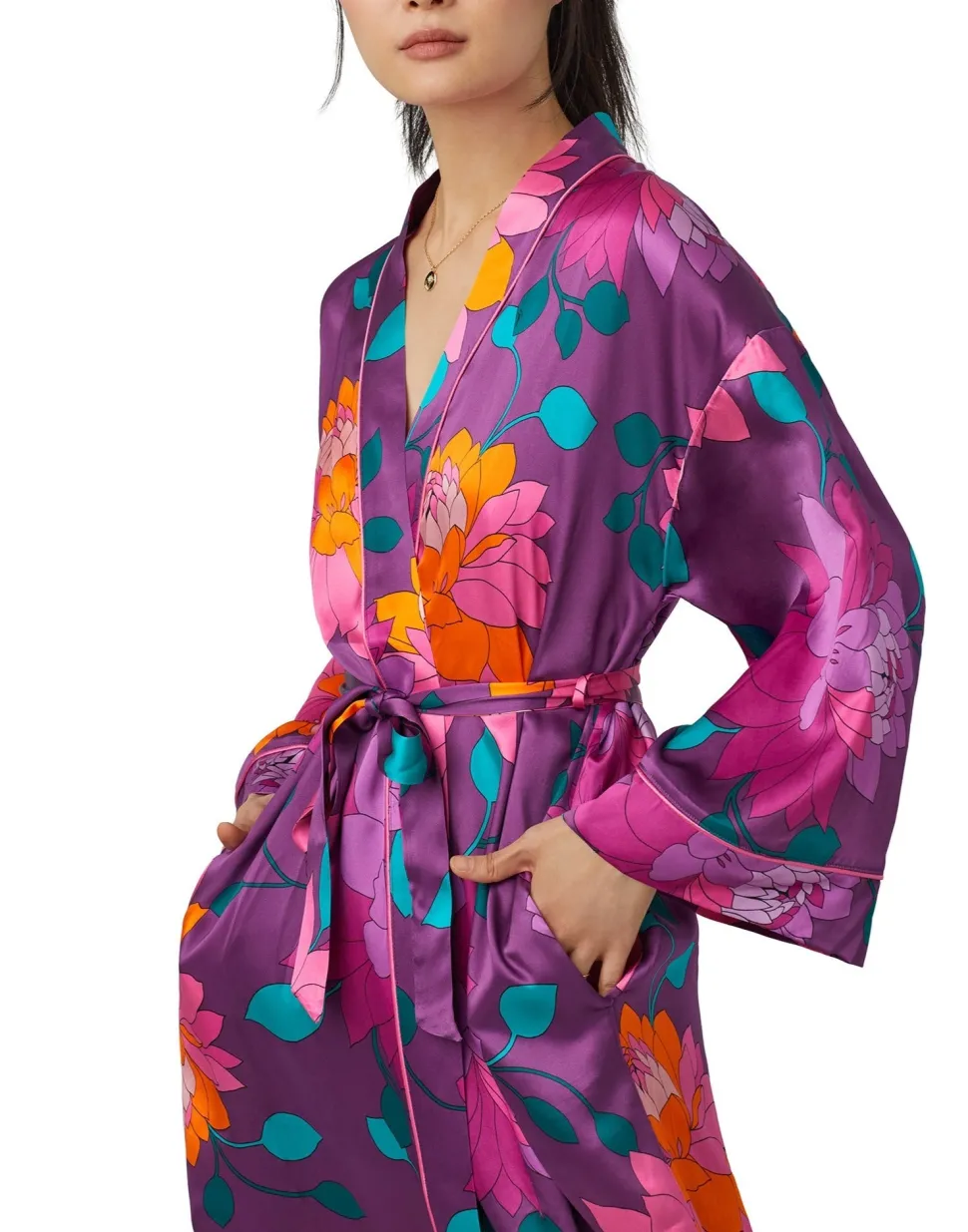 Evening Bloom Washable Silk Robe: BedHead x Trina Turk: Size L/XL
