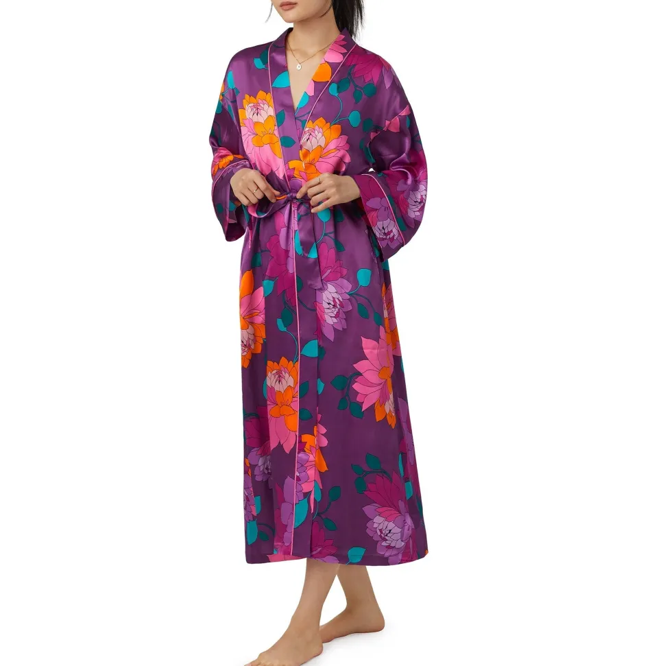 Evening Bloom Washable Silk Robe: BedHead x Trina Turk: Size L/XL