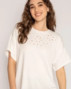 Eyelet Short Sleeve Crop Set: Size L