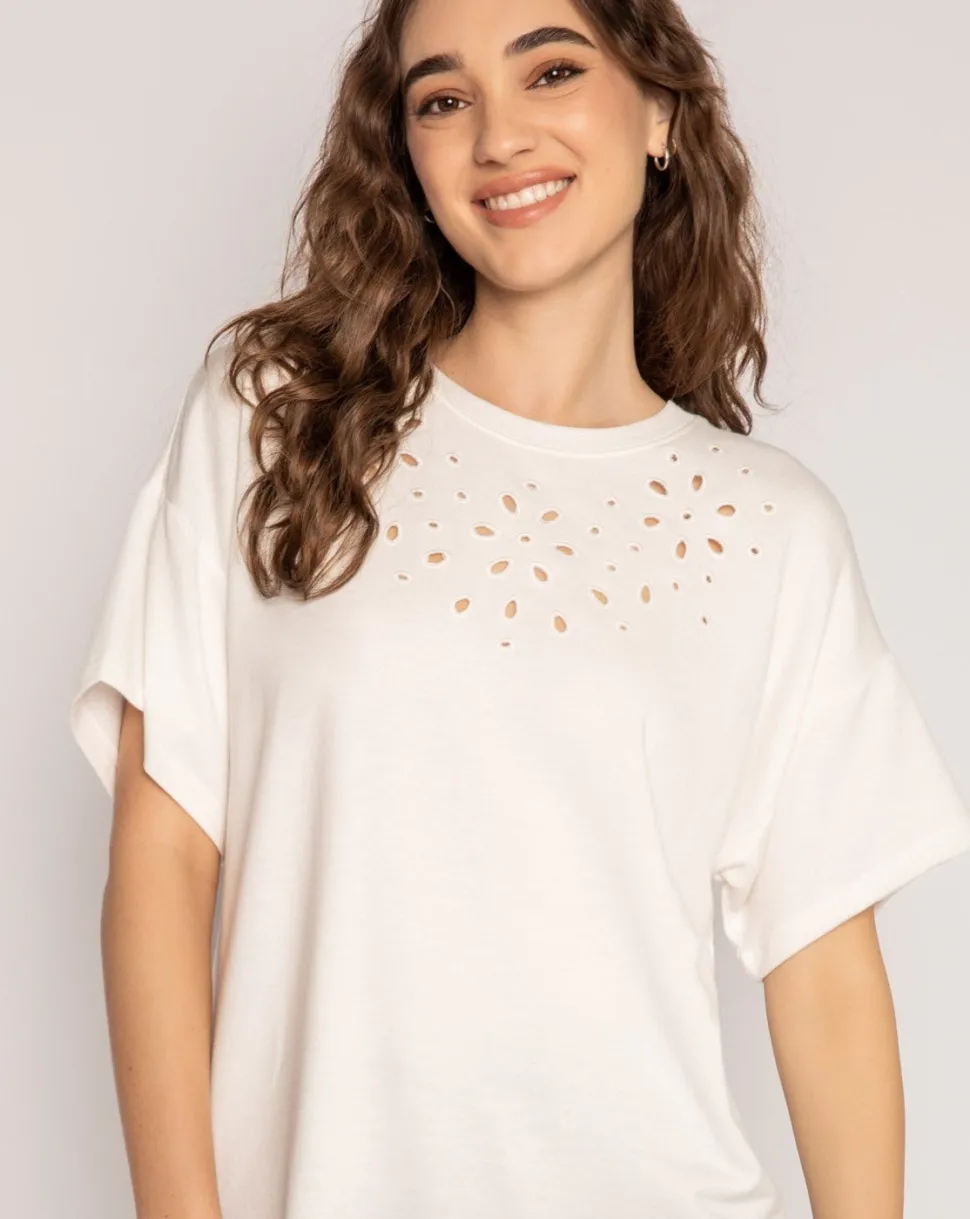 Eyelet Short Sleeve Crop Set: Size L