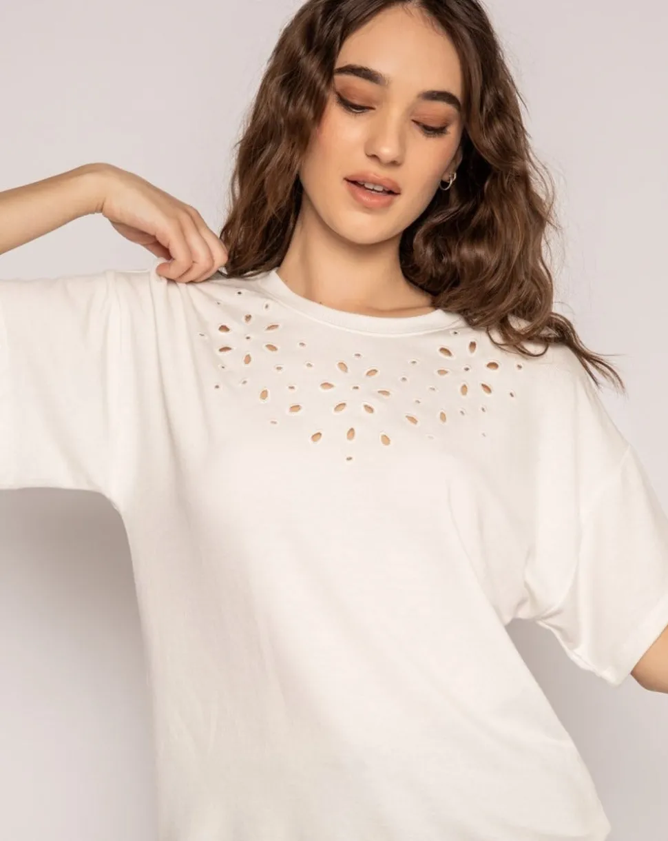 Eyelet Short Sleeve Crop Set: Size L