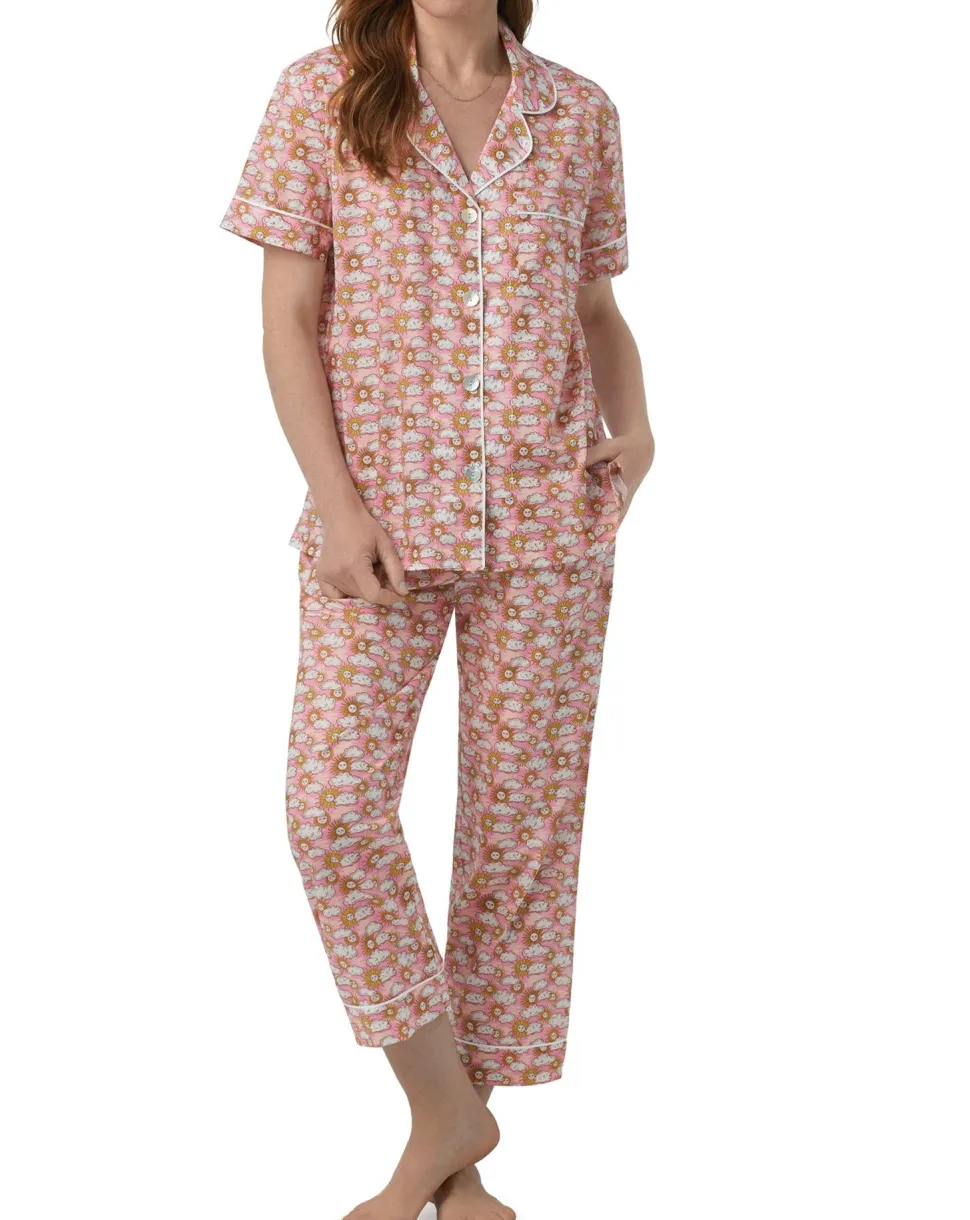 Follow The Sun Cropped Cotton PJ Set: Size S