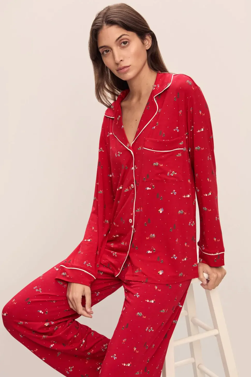 Gisele Printed Holiday Long PJ Set