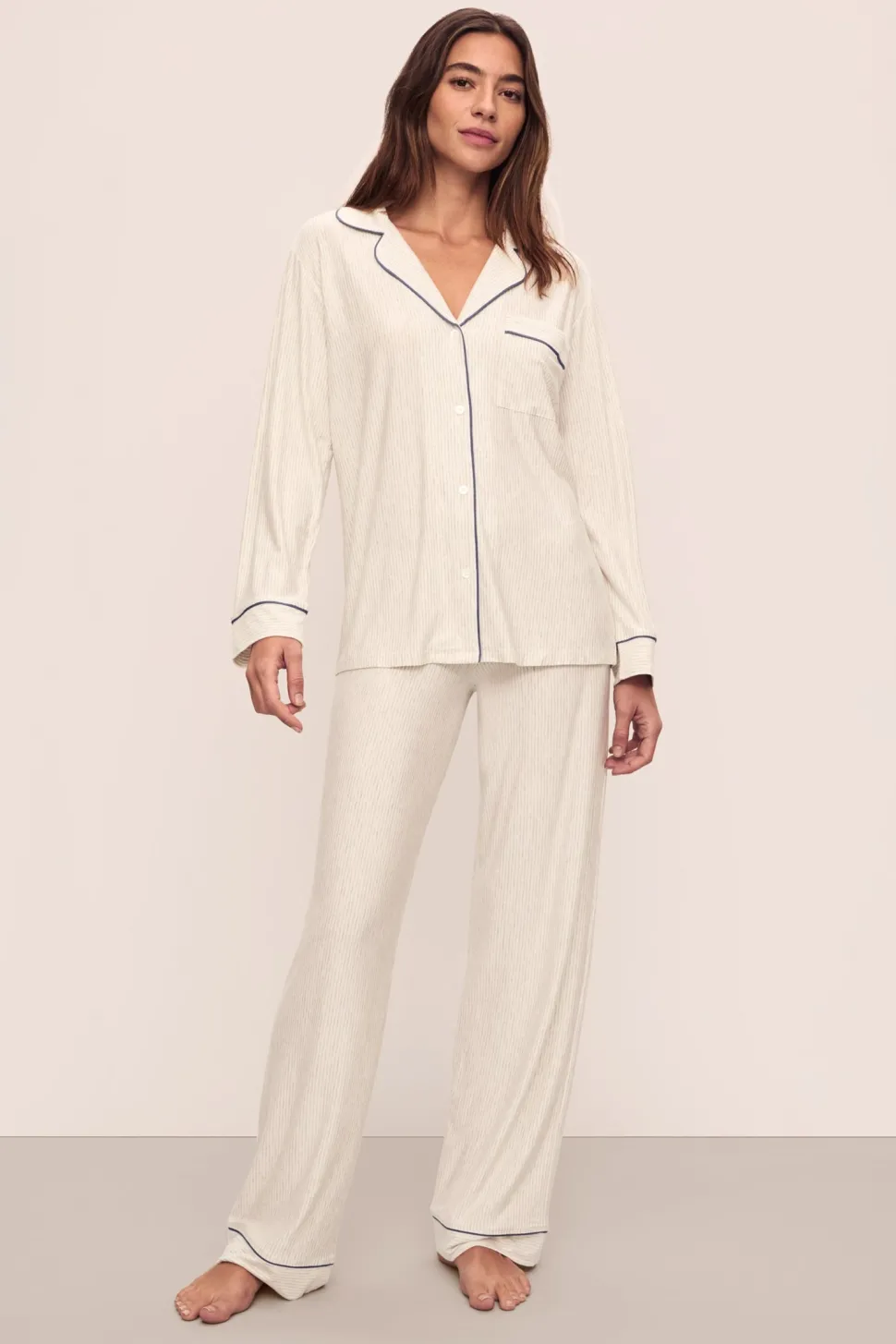 Gisele Printed Long PJ Set: Heritage Stripe