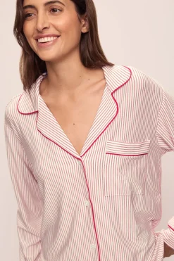 Gisele Printed Long PJ Set: Red Duo Stripe