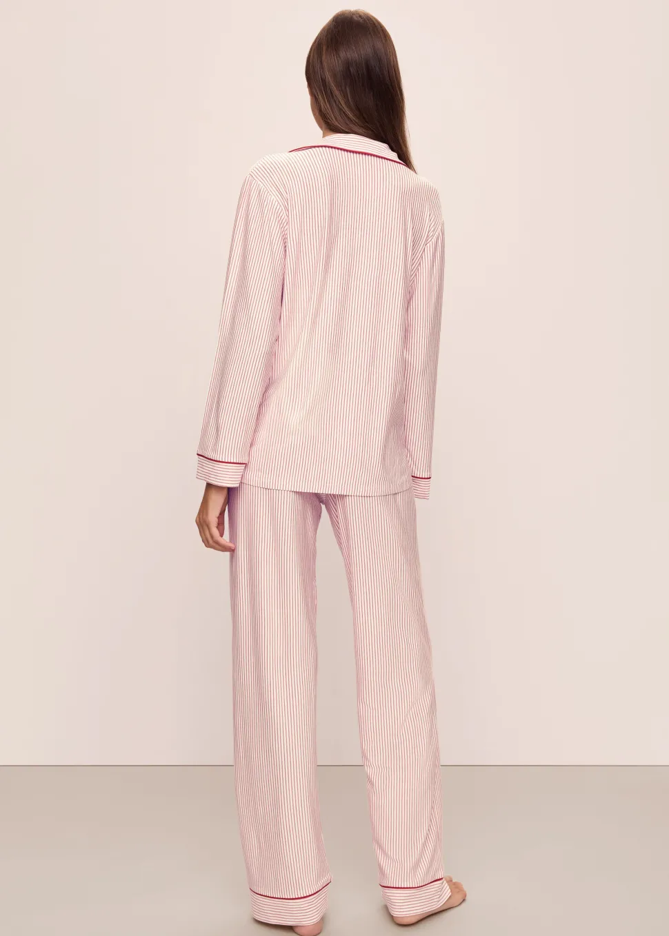 Gisele Printed Long PJ Set: Red Duo Stripe