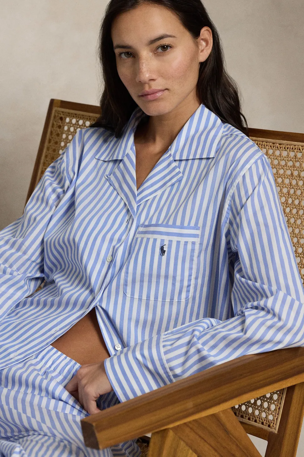 Hydrangea Blue Striped Cotton Pajama Set