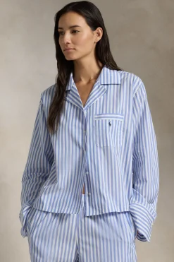 Hydrangea Blue Striped Cotton Pajama Set