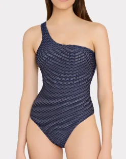 Joni Textured Waves One Shoulder Swimsuit