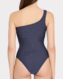 Joni Textured Waves One Shoulder Swimsuit