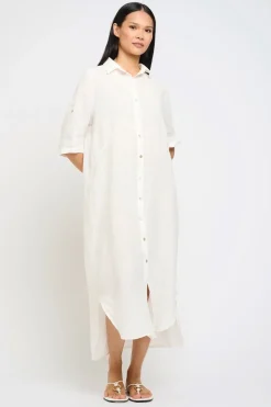 Long Linen Blouse Dress With Rounded Couture