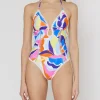 Painted Bloom Cut Out One-Piece With Crochet Trim: Size M