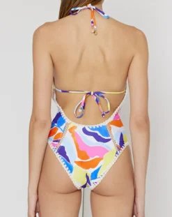 Painted Bloom Cut Out One-Piece With Crochet Trim: Size M