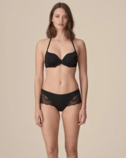 Pearl Padded Heart Shape Bra: Black 36A