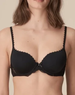Pearl Padded Heart Shape Bra: Black 36A
