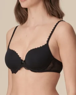 Pearl Padded Heart Shape Bra: Black 36A