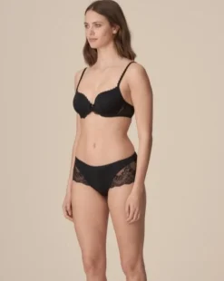 Pearl Padded Heart Shape Bra: Black 36A