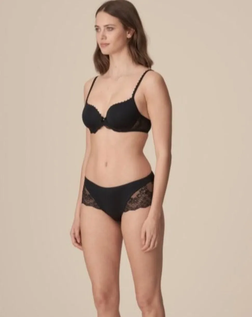 Pearl Padded Heart Shape Bra: Black 36A