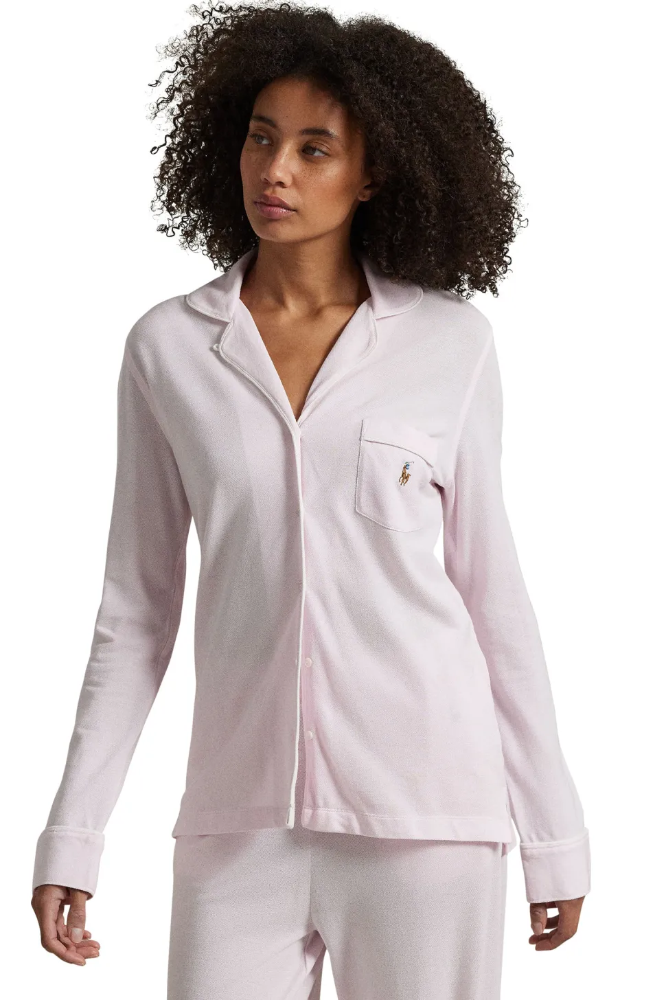 Pink Lady Knit Oxford Long Pajama Set