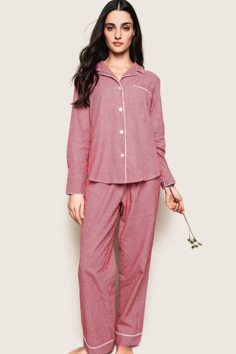 Red Gingham Flannel Pajama Set