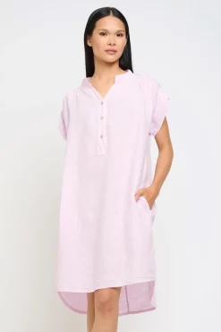 Ruched Shoulder Linen Dress