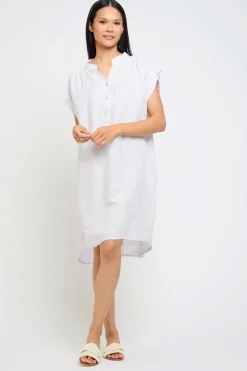 Ruched Shoulder Linen Dress