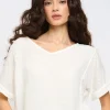 Short Sleeve V-Neck Linen & Woven Top