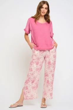 Split Leg Linen Pant: Pink Floral