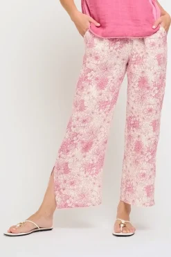 Split Leg Linen Pant: Pink Floral