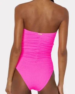 Textured Ruched One Piece Swimsuit