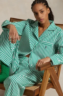 Vine Green Striped Cotton Pajama Set