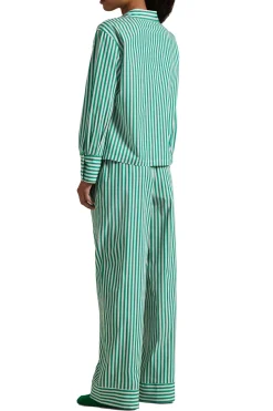 Vine Green Striped Cotton Pajama Set