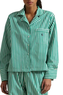 Vine Green Striped Cotton Pajama Set