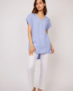 Waffled Cotton Cap Sleeve Blouse