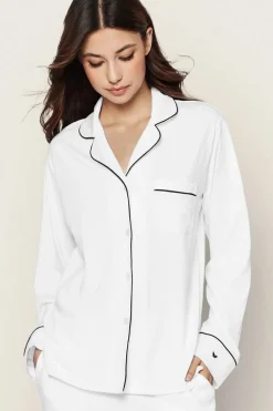 White with Navy Piping Pima Cotton Pajama Set